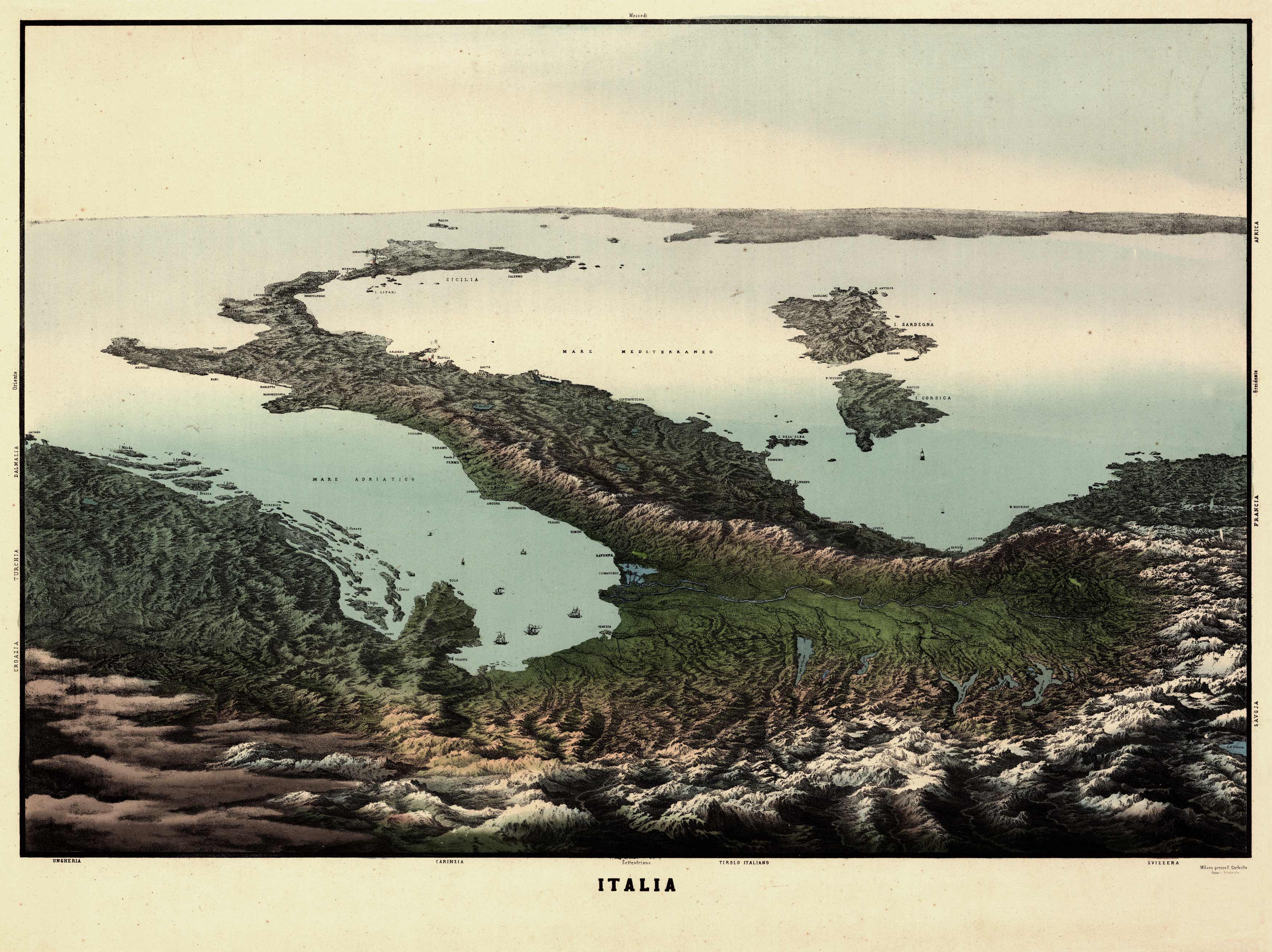 Old Panoramic Map of Italy Old Panoramic Map of Italy