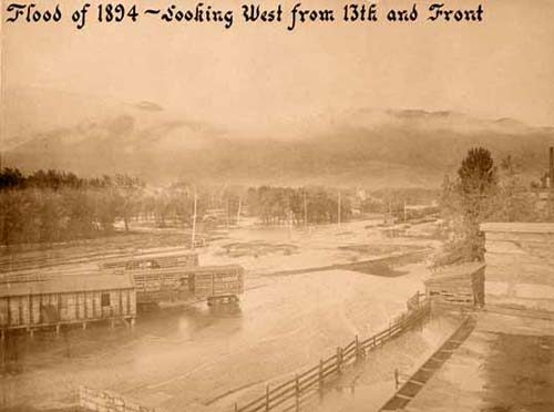 Flood of 1894 - Looking West from 13th and Front