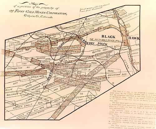 Map of a portion of the property of The Fifty Gold Mines Corporation