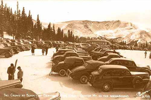 Ski crowd at summit of Berthoud Pass