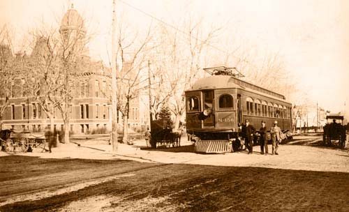 Railroad Car in Front of Courthouse