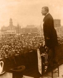 President Roosevelt speaking to the great crowds in front of the Capitol