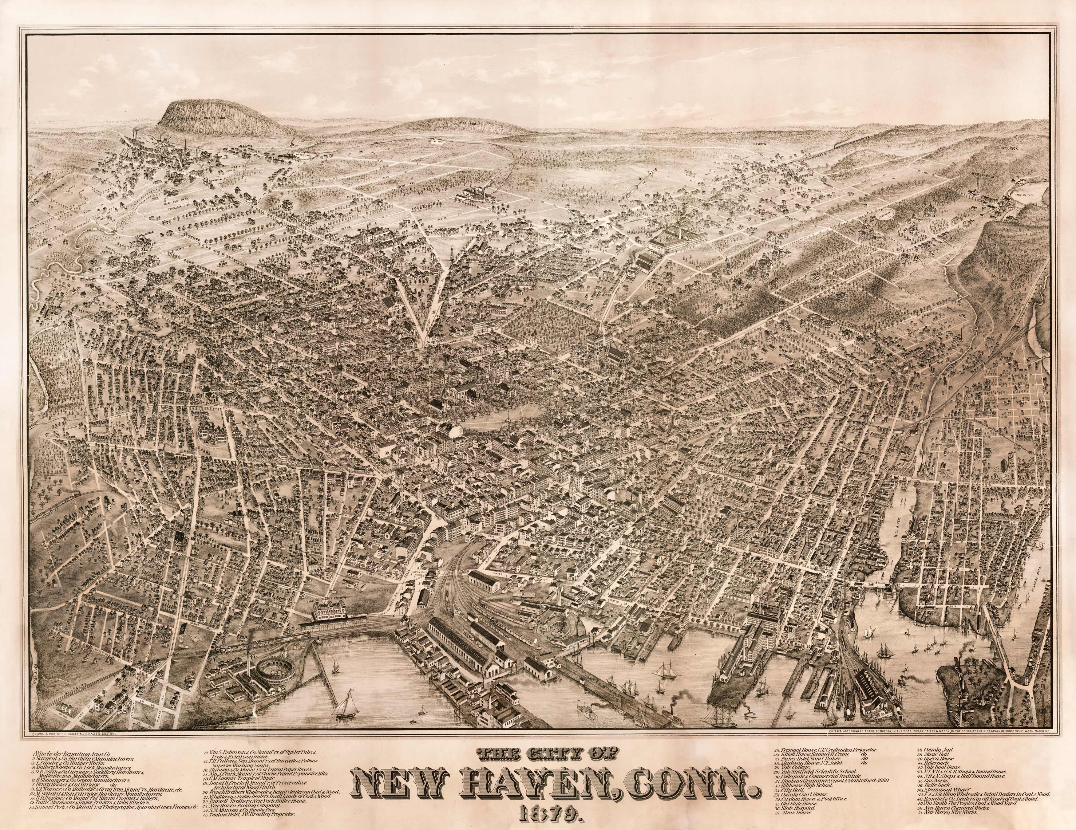 Bird's-eye View of New Haven, Connecticut, 1879 - Art Source International