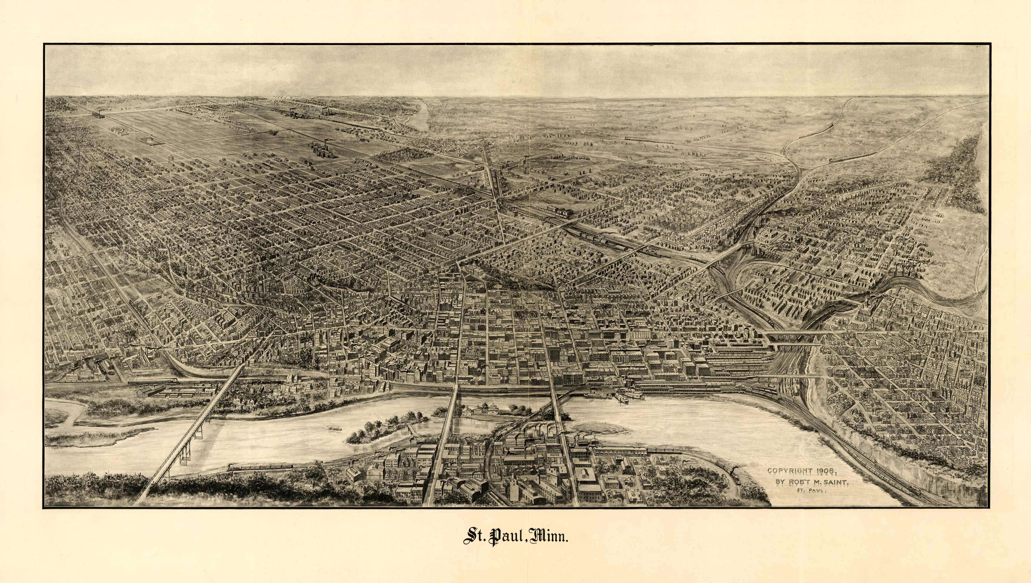 Bird's-eye View of St. Paul, Minnesota, 1906 - Art Source International