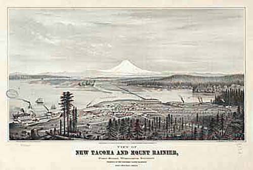 Bird's-eye View of Tacoma and Mount Rainier