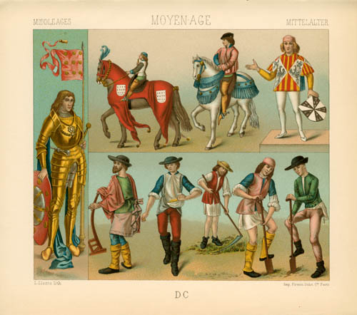 Middle Ages - 15th Century - Costumes of Knights - Peasants