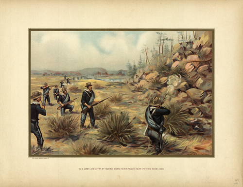 U.S. Army - Infantry Attacking Snake River Indians Near Owyhee River - 1880 U.S. Army - Infantry Attacking Snake River Indians Near Owyhee River - 1880