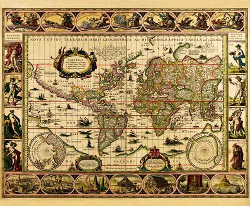Old World Map by Willem Blaeu in 1635