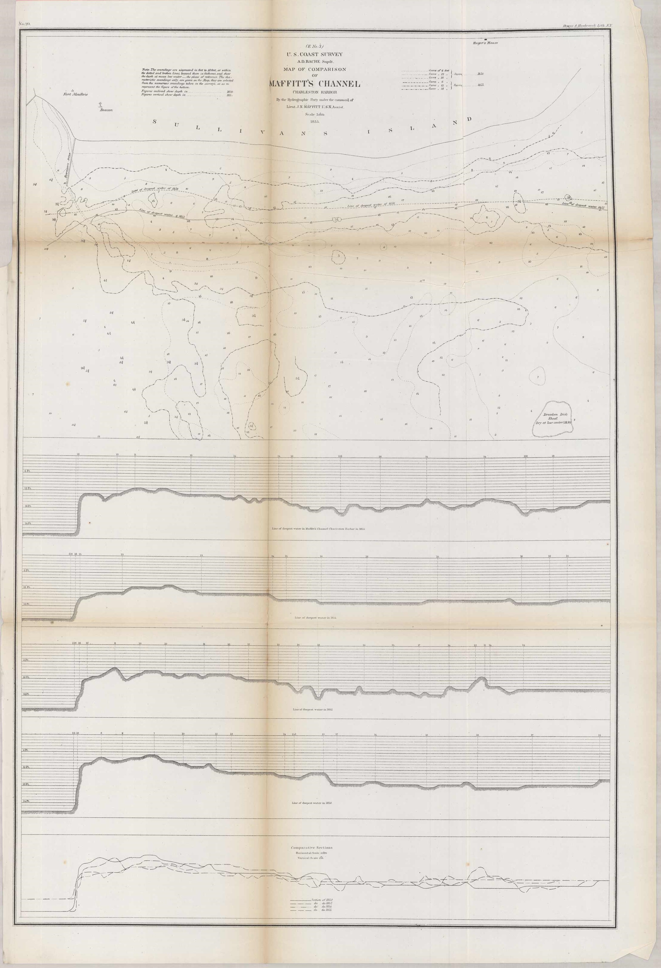 Map of Comparison of Maffitts Channel Charleston Harbor'