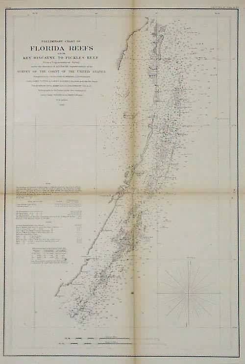 U.S. Coast Survey Prelininary Chart of Florida Reefs from Key Biscayne to Pickles Reef