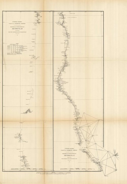 Progress of the Survey in Section No. XI - Lower Sheet - From the California Line to Tillamook Bay / Progress of the Survey in Section No. X - Upper Sheet - From Tomales Bay to the Oregon Line - 1879