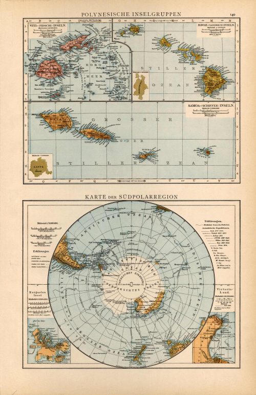 Polynesische inselgruppen / Karte der Suedpolarregion (Polynesian Island Group / Map of the South Pole Region)