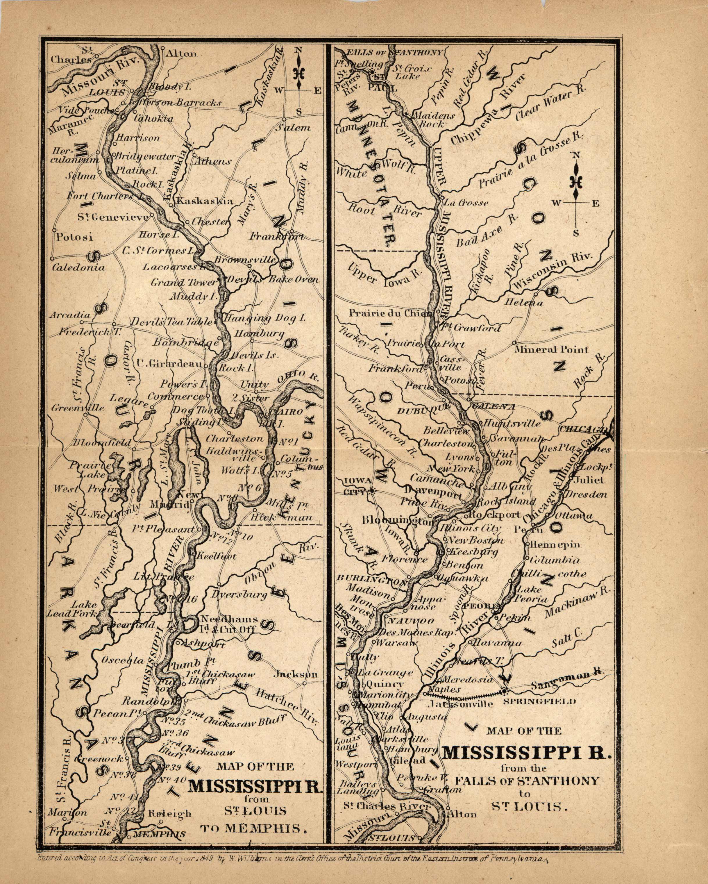 Map of the Mississippi River from St. Louis to Memphis and from the Falls of St. Anthony to St. Louis