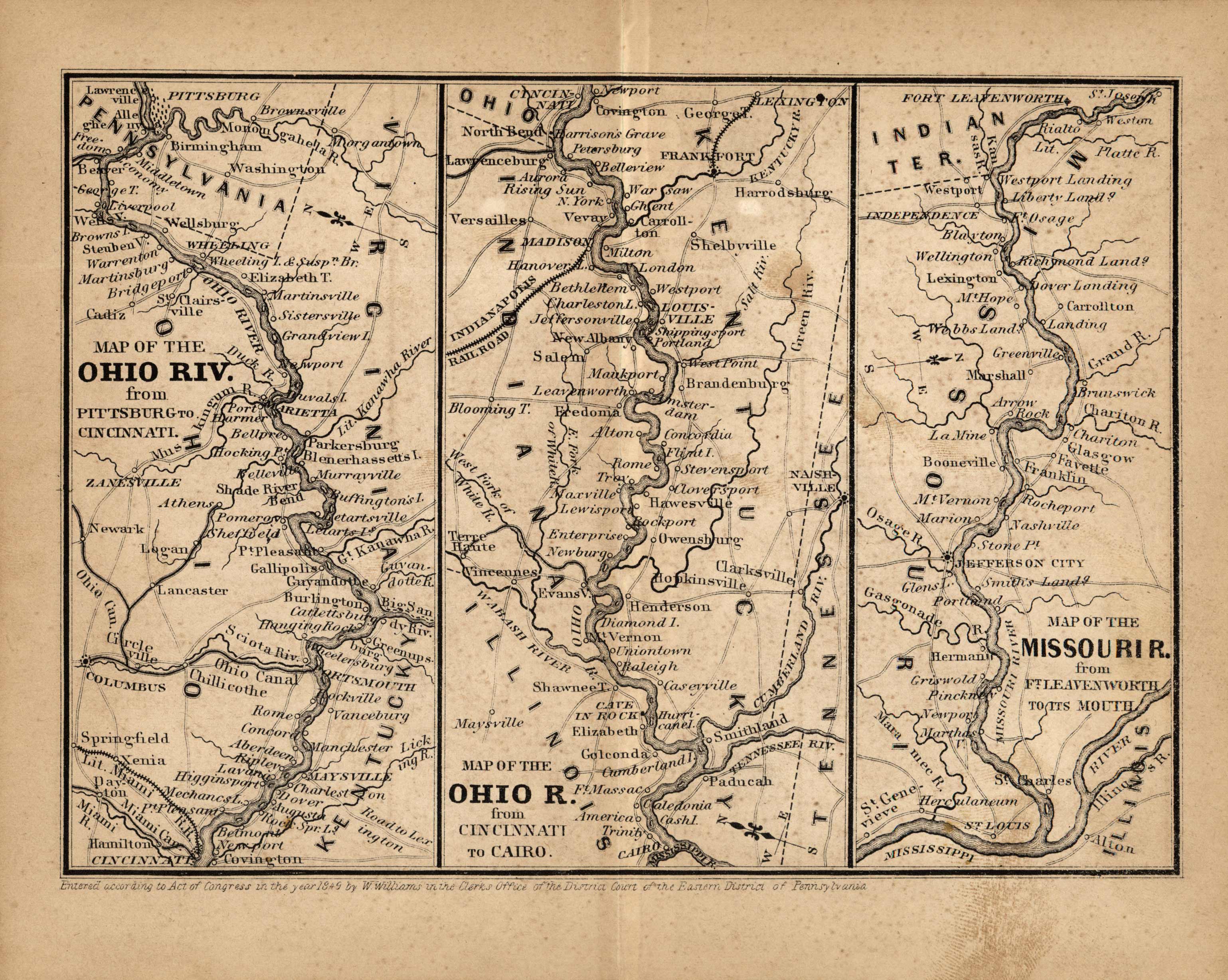 Map of the Ohio River from Pittsburg to Cincinnati, from Cincinnati to