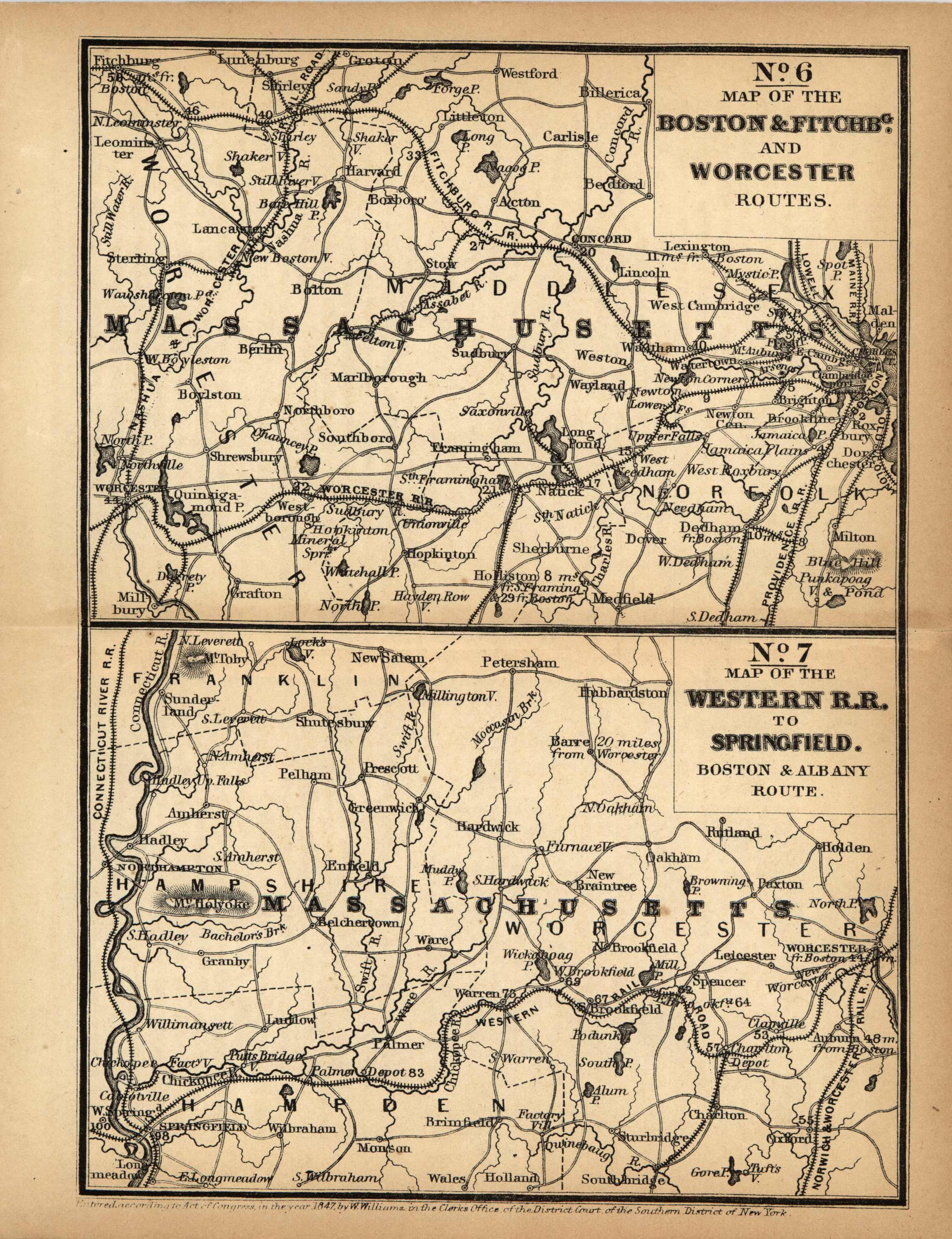 Map of the Boston & Fitchburg and Worcester Routes