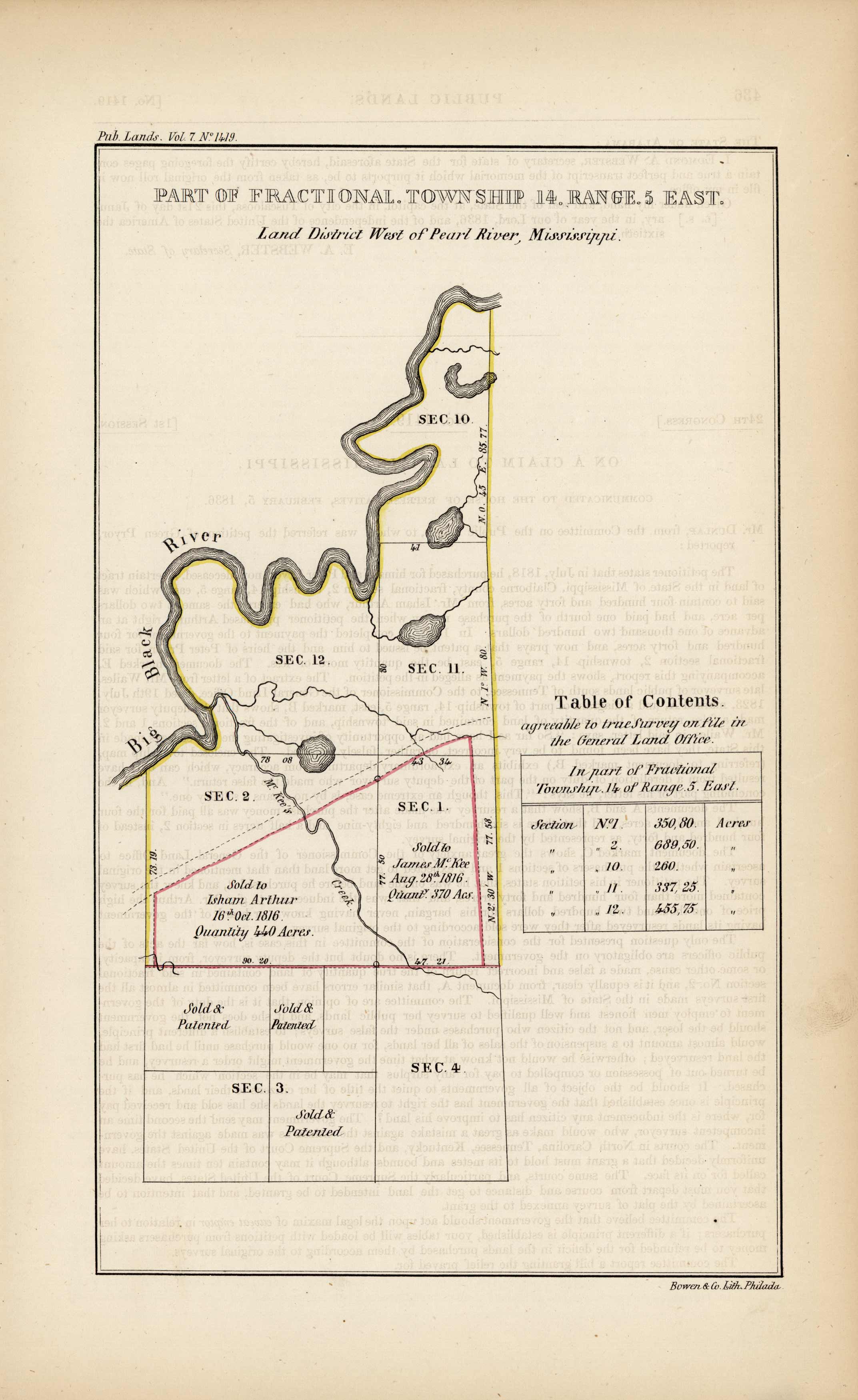 Part of Fractional. Township 14. Range. 5 East. Land District West of Pearl River