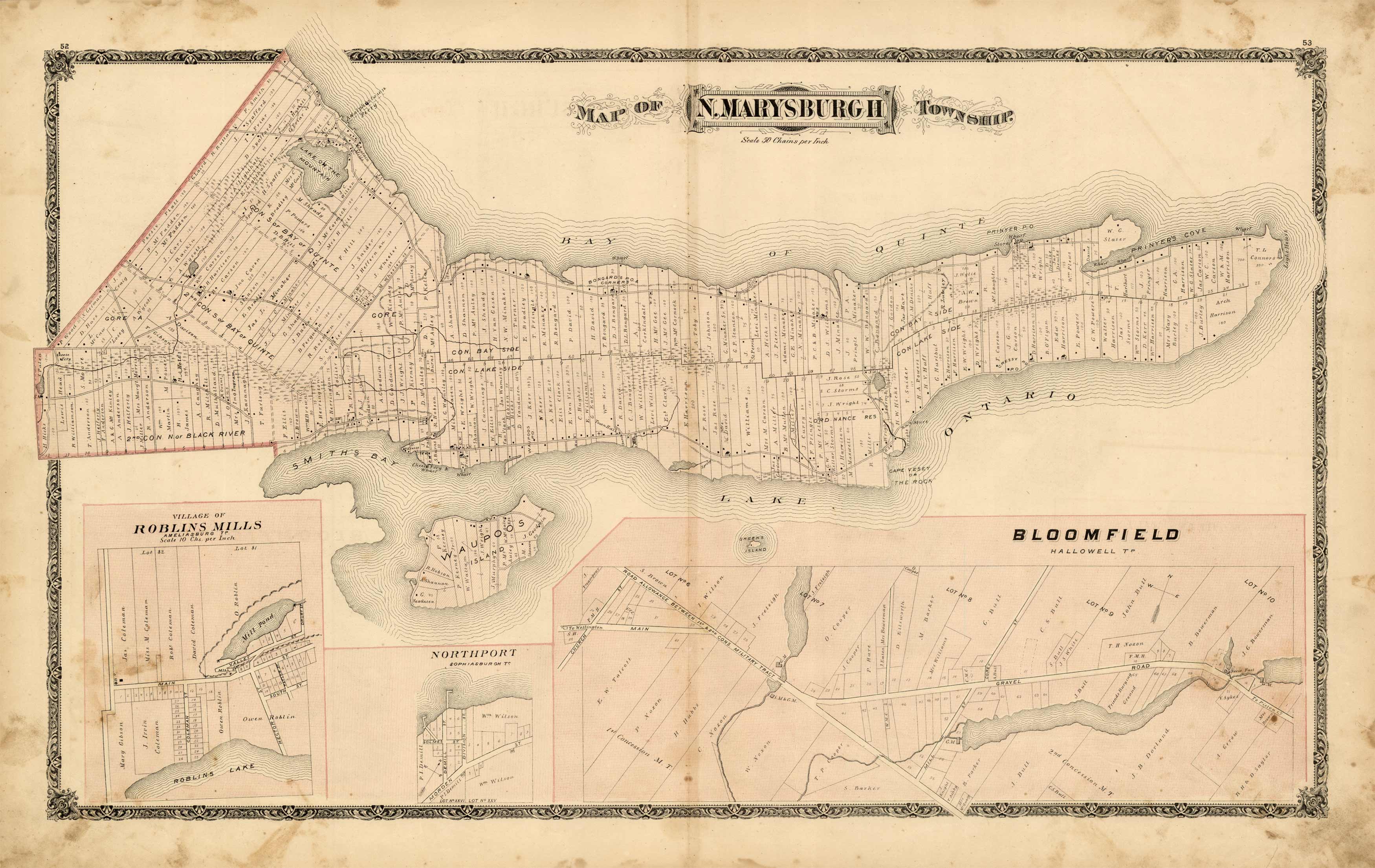 Map of N.Marysburgh Township with villages of Roblins Mills