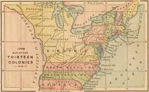 1776 map of the Thirteen Colonies
