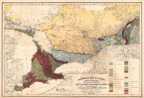 Geological Map of Canada and Newfoundland - Derived from the Results of - The Canadian Geological Survey - and from the Labors of - Dr. J.W. Dawson Geological Map of Canada and Newfoundland - Derived from the Results of - The Canadian Geological Survey - and from the Labors of - Dr. J.W. Dawson