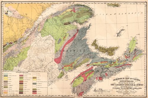 Geological Map of Canada and Newfoundland - Derived from the Results of - The Canadian Geological Survey - and from the Labors of - Dr. J.W. Dawson