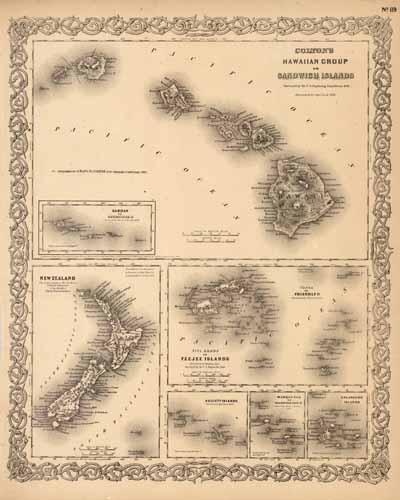 Hawaiian Group or Sandwich Islands. Samoan or Navicators Islands. New Zealand. Viti Group or Feejee Islands. Tonga or Friendly Islands. Society Islands. Marquesas or Washington Islands. Galapagos Islands.