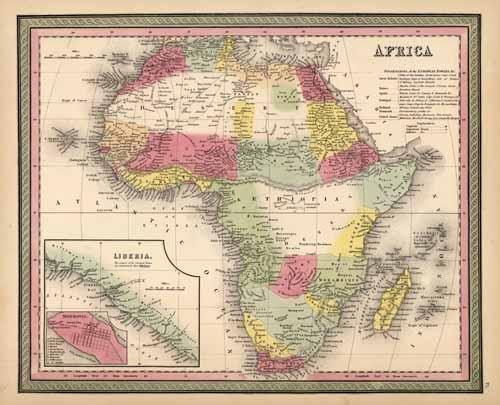 Africa (with an inset map of Liberia and Monrovia)