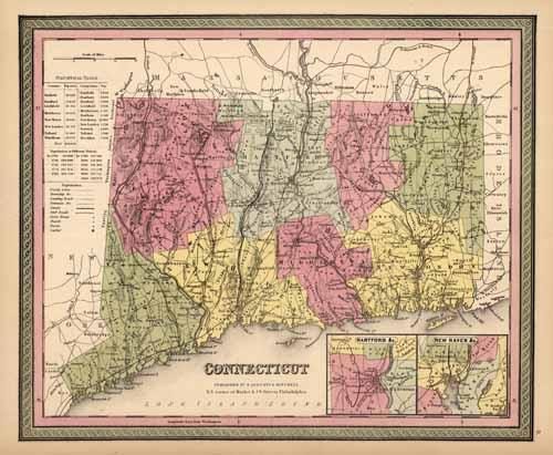 Connecticut (with inset maps of Hartford & c. and New Haven & c.)