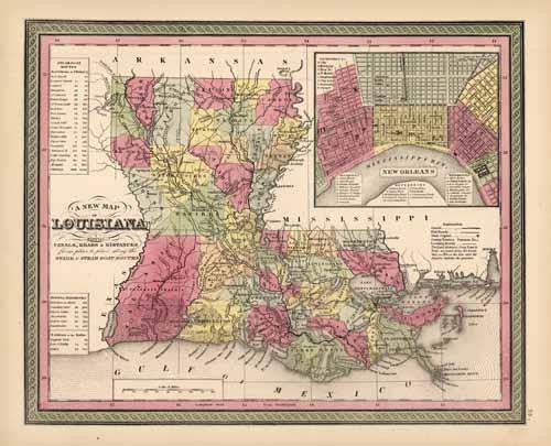 Louisiana with its Canals, Roads & Distances from place to place, along ...