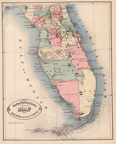 New Rail Road and County Map of Southern Portion of Florida