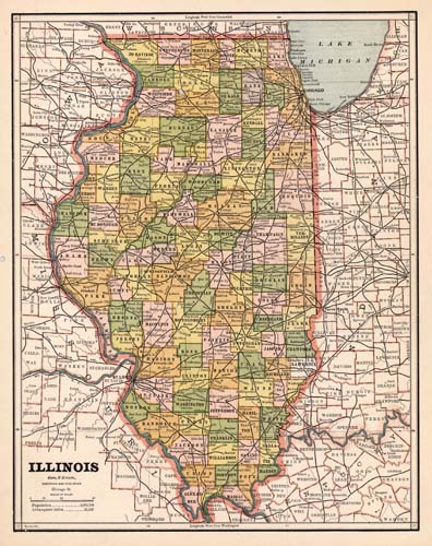 New Rail Road and County Map of Illinois