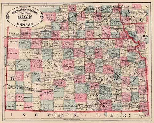 New Rail Road and County Map of Kansas