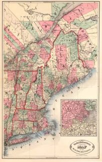 New Rail Road and County Map of the New England States