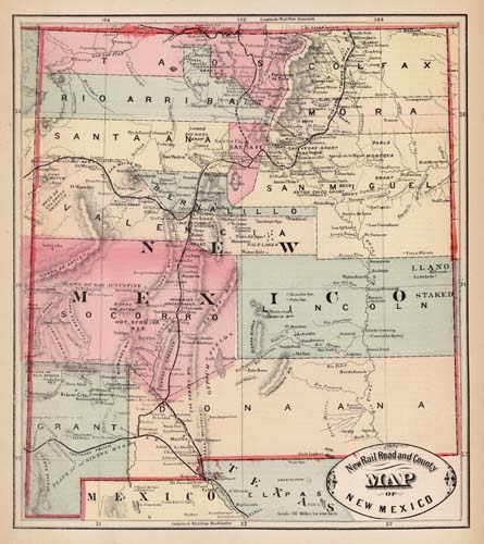 New Rail Road and County Map of New Mexico