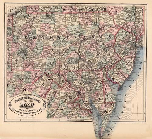 New Rail Road and County Map of Pennsylvania