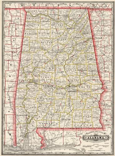 Railroad and County Map of Alabama