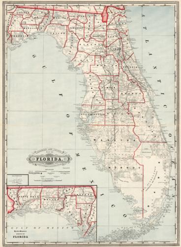 Railroad and County Map of Florida