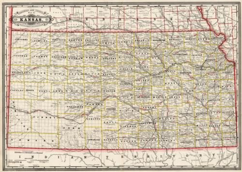 Railroad and County Map of Kansas