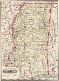Railroad and County Map of Mississippi