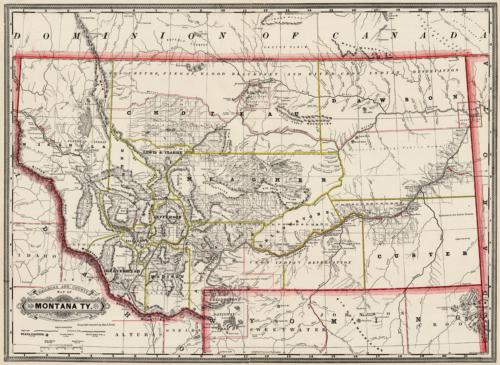 Railroad and County Map of Montana Ty.