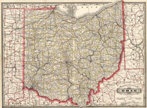 Railroad and County Map of Ohio - Art Source International