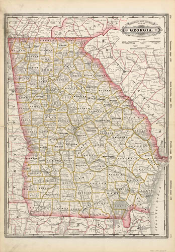 Railroad & County Map of Georgia - Art Source International