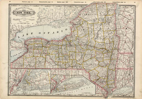 Railroad and County Map of New York - Art Source International