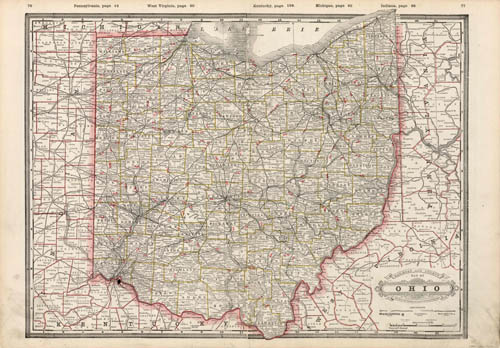 Railroad and County Map of Ohio - Art Source International