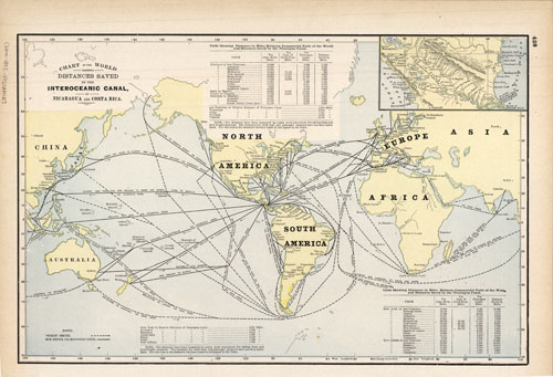 Chart of the World Showing Distances Saved by the Interoceanic Canal ...