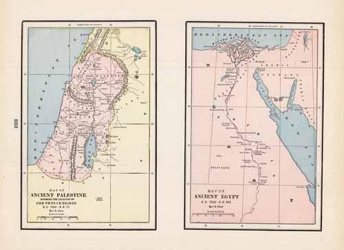 Map of Ancient Palestine showing the location of the Twelve Tribes and Map of Ancient Egypt