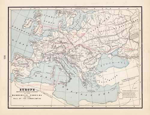 Europe Showing the General Direction of the Barbarian Inroads on the Fall of the Roman Empire