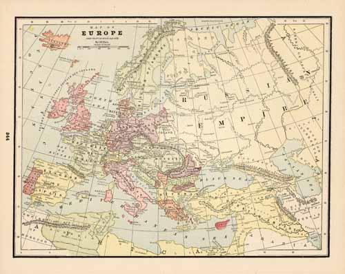 Map of Europe Since Treaty of Berlin (A.D 1878) - Art Source International