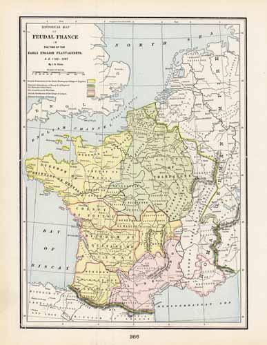 Historical Map of Feudal France in the time of the Early English Plantagenets