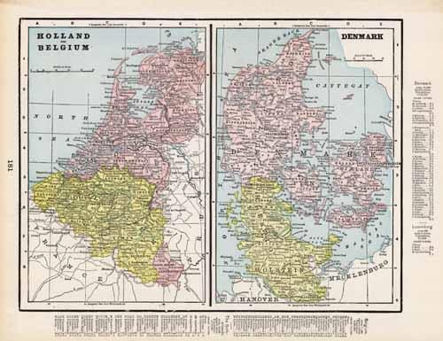 Map of Holland and Belgium and Map of Denmark