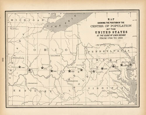 Map Showing the Position of the Center of Population of the United States at the Close of Each Decade from 1790 to 1890